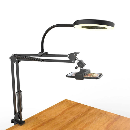 Soporte de sobremesa con aro de luz