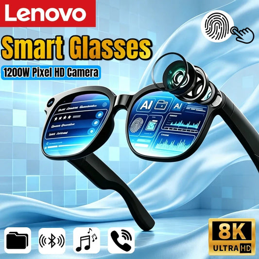 Lenovo Smart Glasses 8K HD Touch Control Camera Recording Bluetooth Call Voice Assistant Translator AI Glasses for Adults New