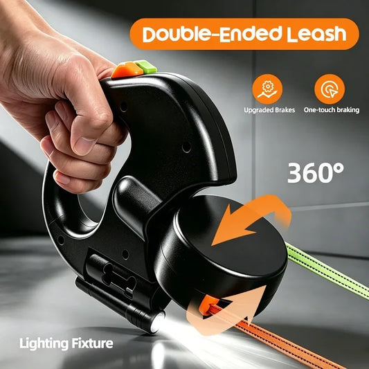 Auto Retractable Double-Ended Dog Leash 3m with LED Flashlight Waste Bag Box Roulette 360 Degree Dual Traction Rope Pet Supplies