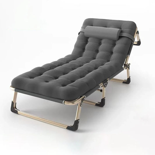 Folding cot with mattress lounge chair for patio beach detachable headrests soft cushion adjustable backrests portable bed