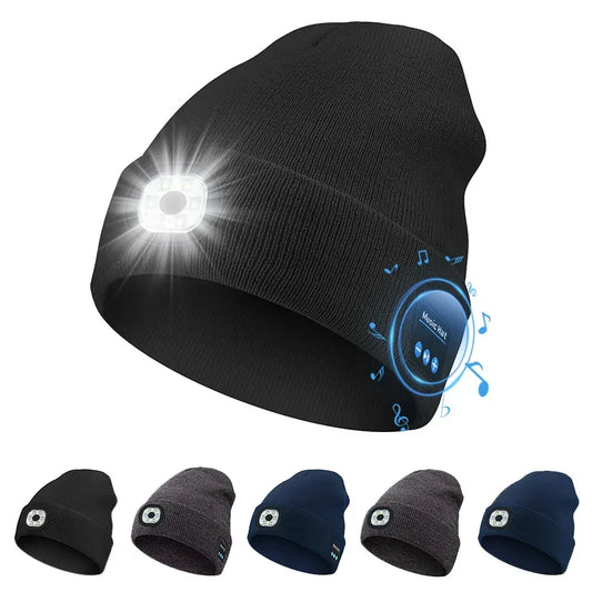 Gorro tejido con luz LED recargable